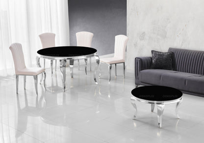 Ensemble salle à manger ronde verre noir argent | Halo