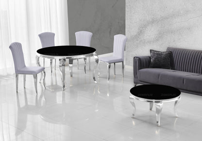 Ensemble salle à manger ronde verre noir argent | Halo
