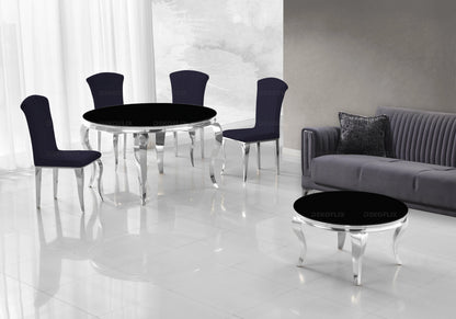 Ensemble salle à manger ronde verre noir argent | Halo