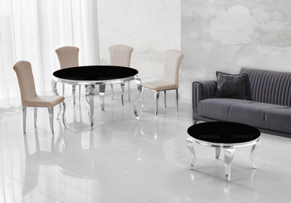 Ensemble salle à manger ronde verre noir argent | Halo