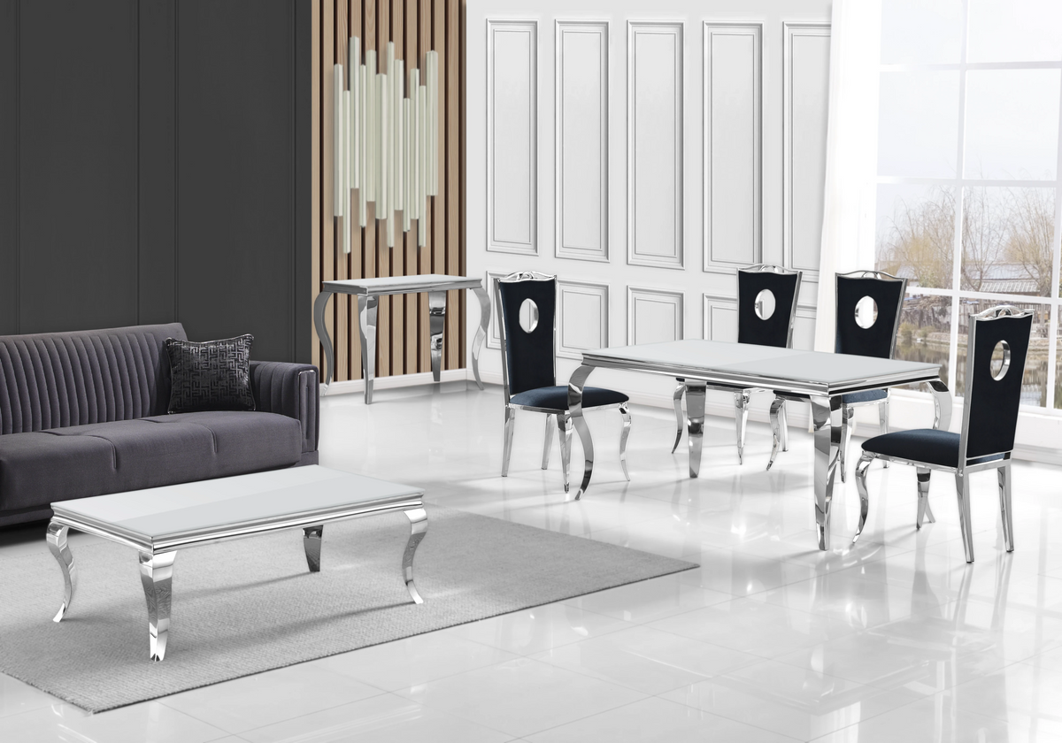 Meuble tv design verre blanc et métal argenté | Halo