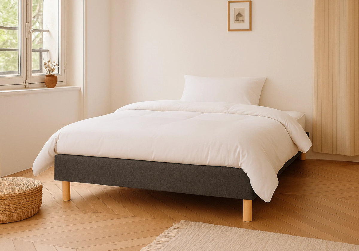 Sommier tapissé gris chiné 20 cm pour lit moderne | Kibo