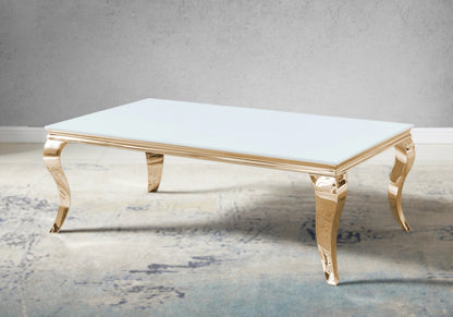 Table basse rectangulaire verre blanc et acier doré | Halo