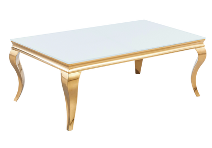 Table basse rectangulaire verre blanc et acier doré | Halo
