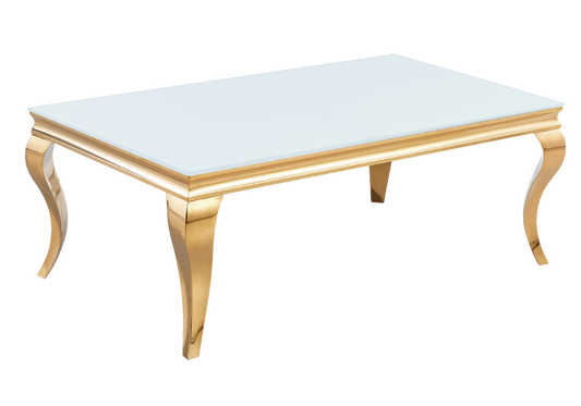 Table basse rectangulaire verre blanc et acier doré | Halo