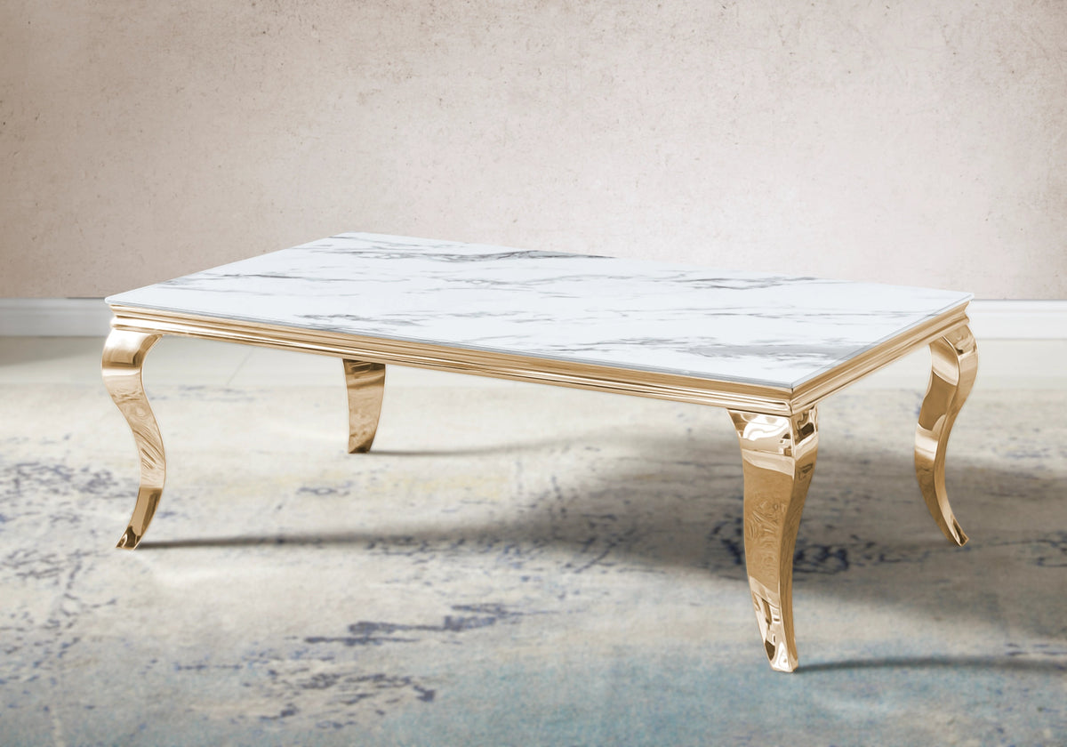 Table basse rectangulaire effet marbre blanc et or | Halo