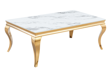 Table basse rectangulaire effet marbre blanc et or | Halo