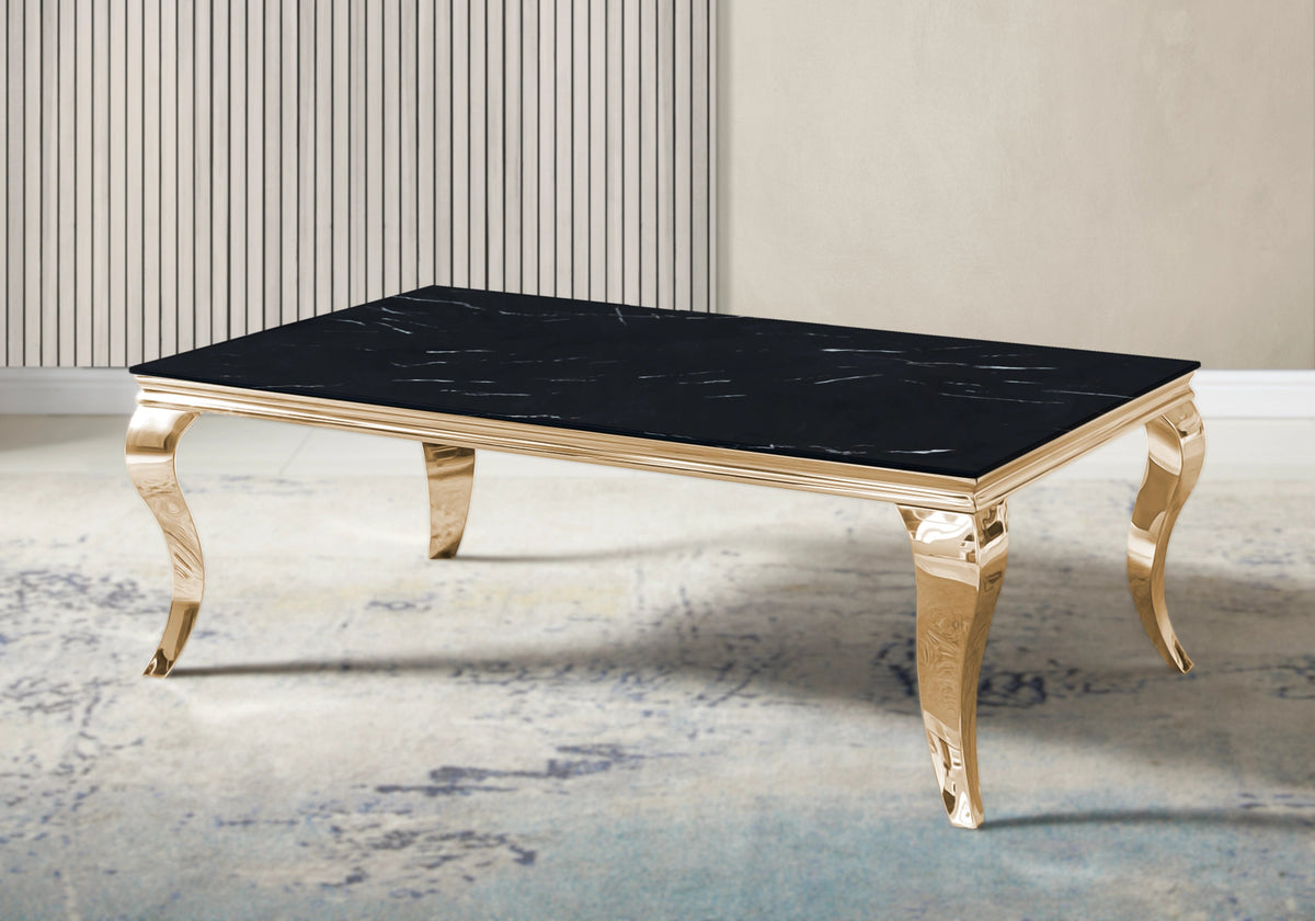 Table basse rectangulaire effet marbre noir et or | Halo