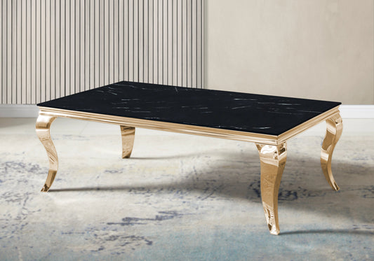 Table basse rectangulaire effet marbre noir et or | Halo