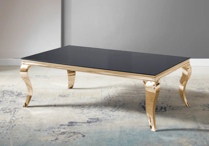 Table basse rectangulaire verre noir et or | Halo