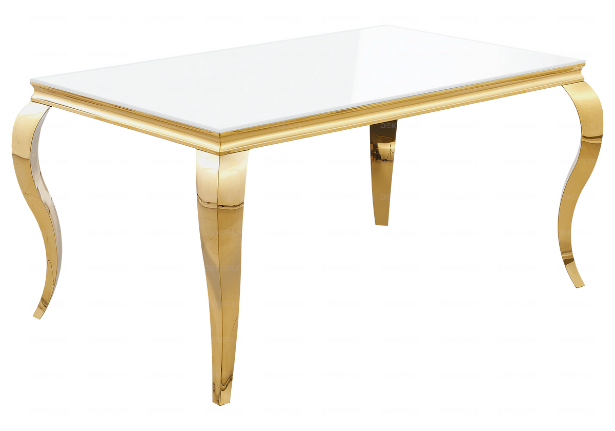 Table à manger rectangulaire verre blanc et or | Halo