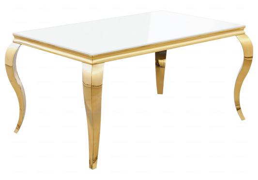 Table à manger rectangulaire verre blanc et or | Halo