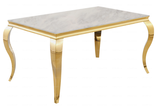 Table à manger rectangulaire marbre beige et or | Halo