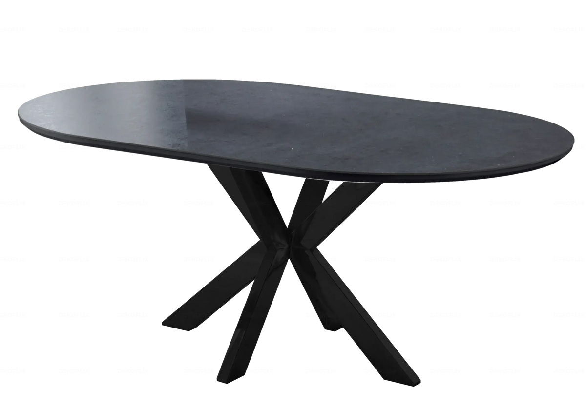 Ensemble table ovale pierre noire et 4 chaises | Zelix