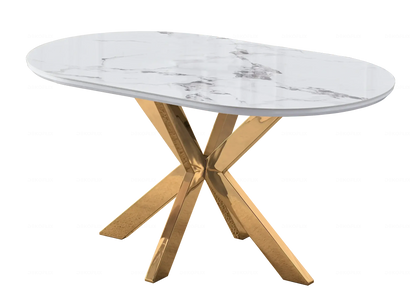 Table à manger ovale céramique marbre et pied doré | Zenix