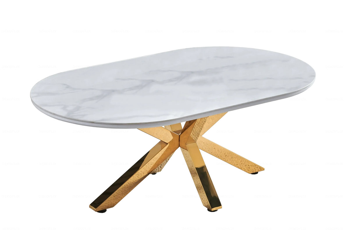 Table basse ovale en céramique effet marbre doré | Zenix