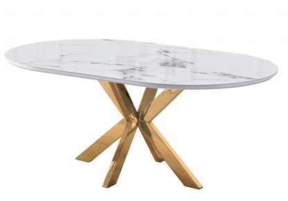 Table à manger ovale céramique marbre et pied doré | Zenix