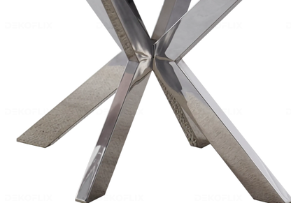 Table ovale marbre blanc et 4 chaises argent | Zelix