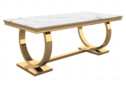Table à manger marbre blanc et pieds dorés | Zyra
