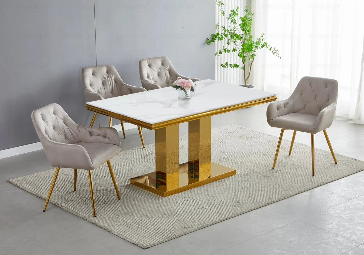 Table basse design marbre blanc et métal doré | Dyax