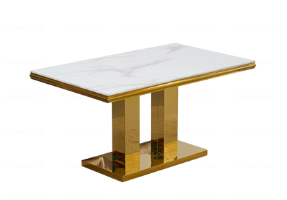 Table à manger marbre blanc et doré design | Dyax