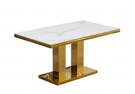 Table à manger marbre blanc et doré design | Dyax
