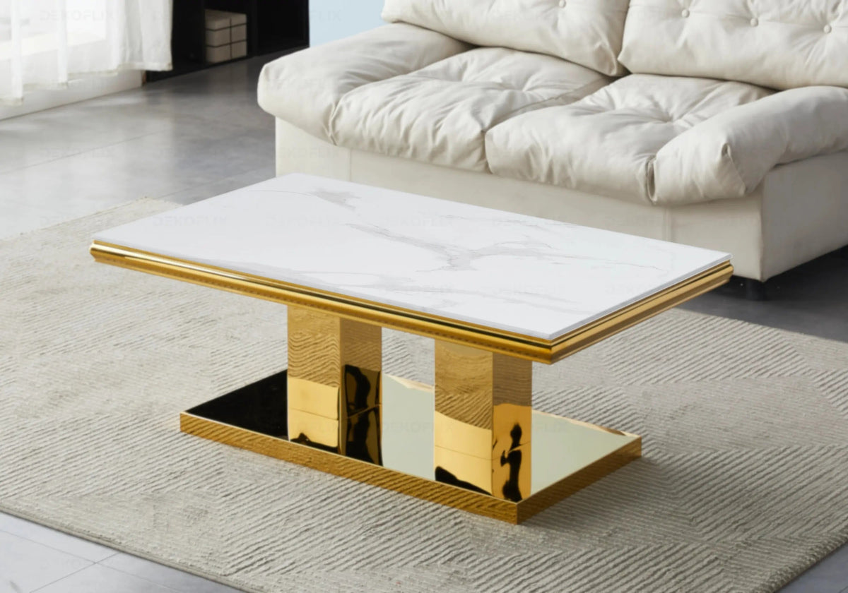 Table basse design marbre blanc et métal doré | Dyax