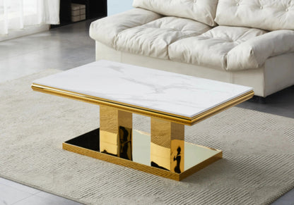 Table à manger marbre blanc et doré design | Dyax