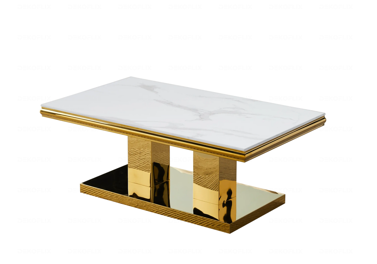 Table basse design marbre blanc et métal doré | Dyax