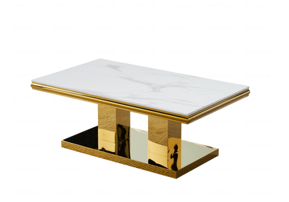 Table basse design marbre blanc et métal doré | Dyax