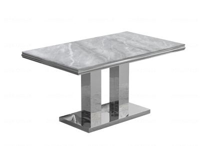 Table à manger design marbre gris et métal argenté | Dyax