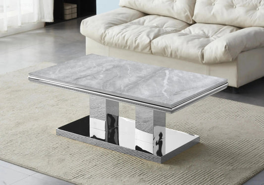 Table basse design marbre gris et métal argenté | Dyax