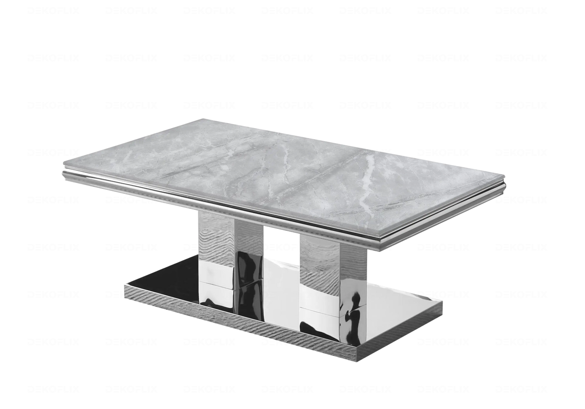 Table basse design marbre gris et métal argenté | Dyax