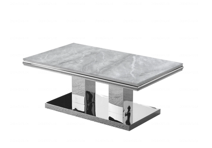 Table basse design marbre gris et métal argenté | Dyax