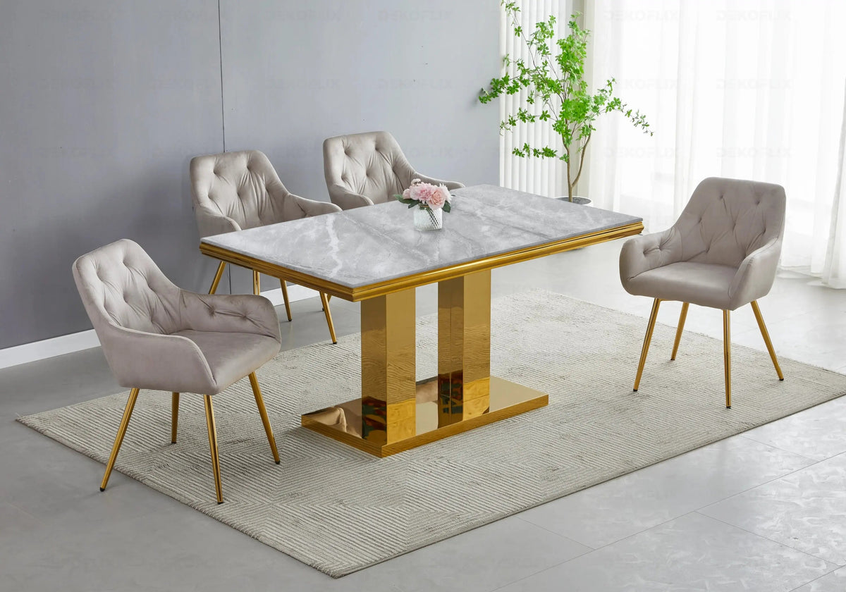 Table à manger design marbre gris et doré | Dyax