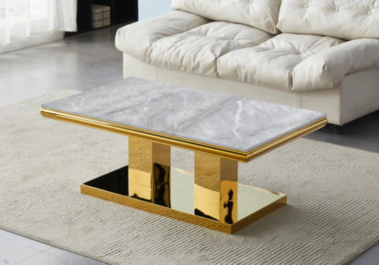 Table basse design effet marbre gris et métal doré | Dyax