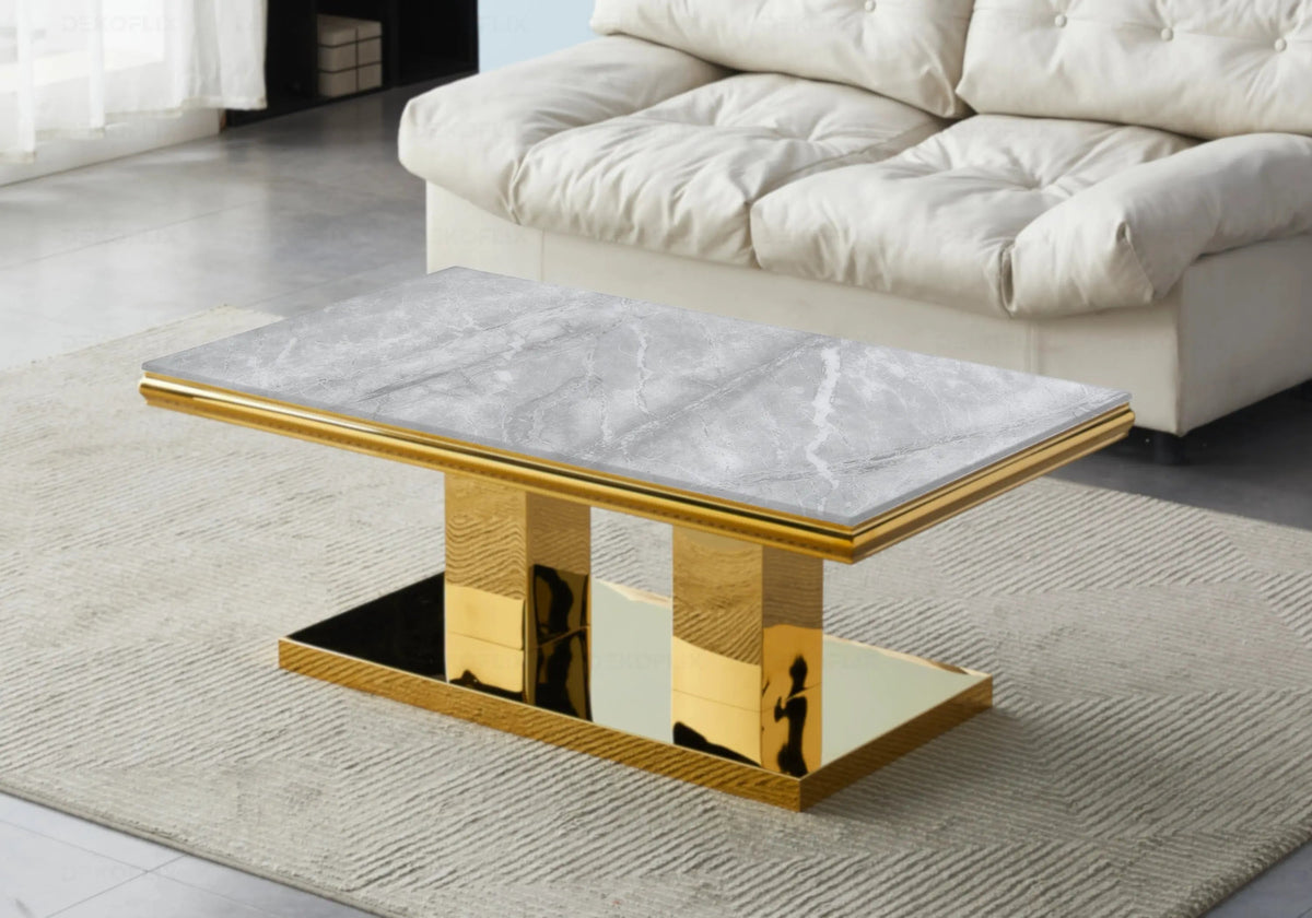 Table à manger design marbre gris et doré | Dyax