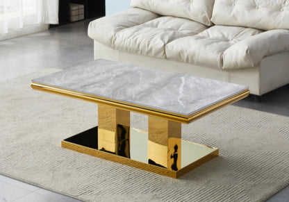 Table à manger design marbre gris et doré | Dyax