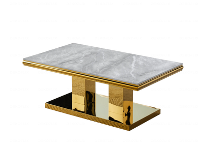 Table basse design effet marbre gris et métal doré | Dyax