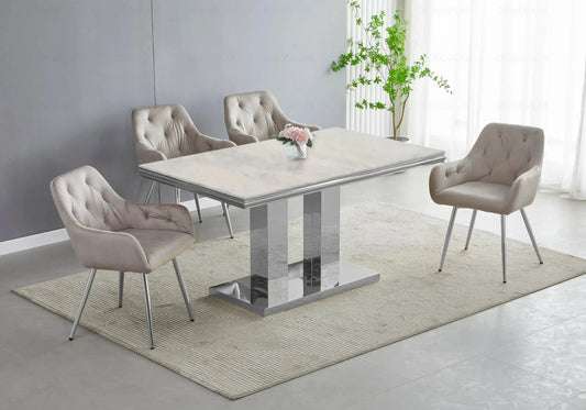 Table à manger design marbre beige et argent | Dyax