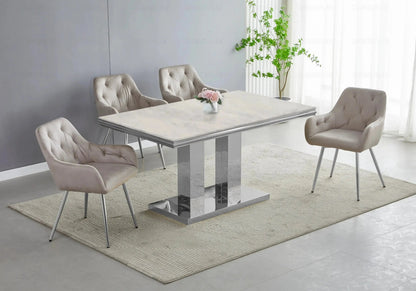 Table basse design marbre beige et métal argent | Dyax