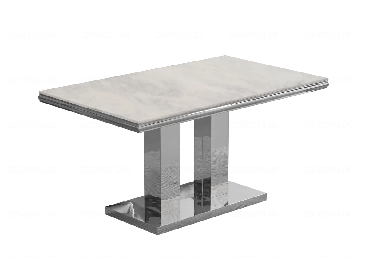 Table à manger design marbre beige et argent | Dyax