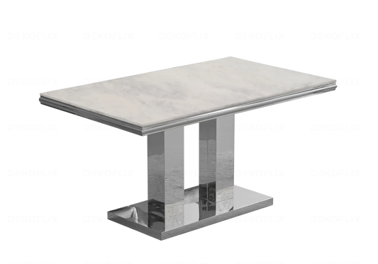 Table à manger design marbre beige et argent | Dyax
