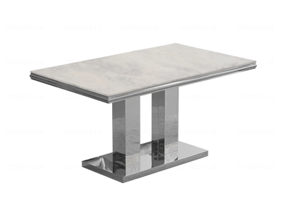 Table basse design marbre beige et métal argent | Dyax