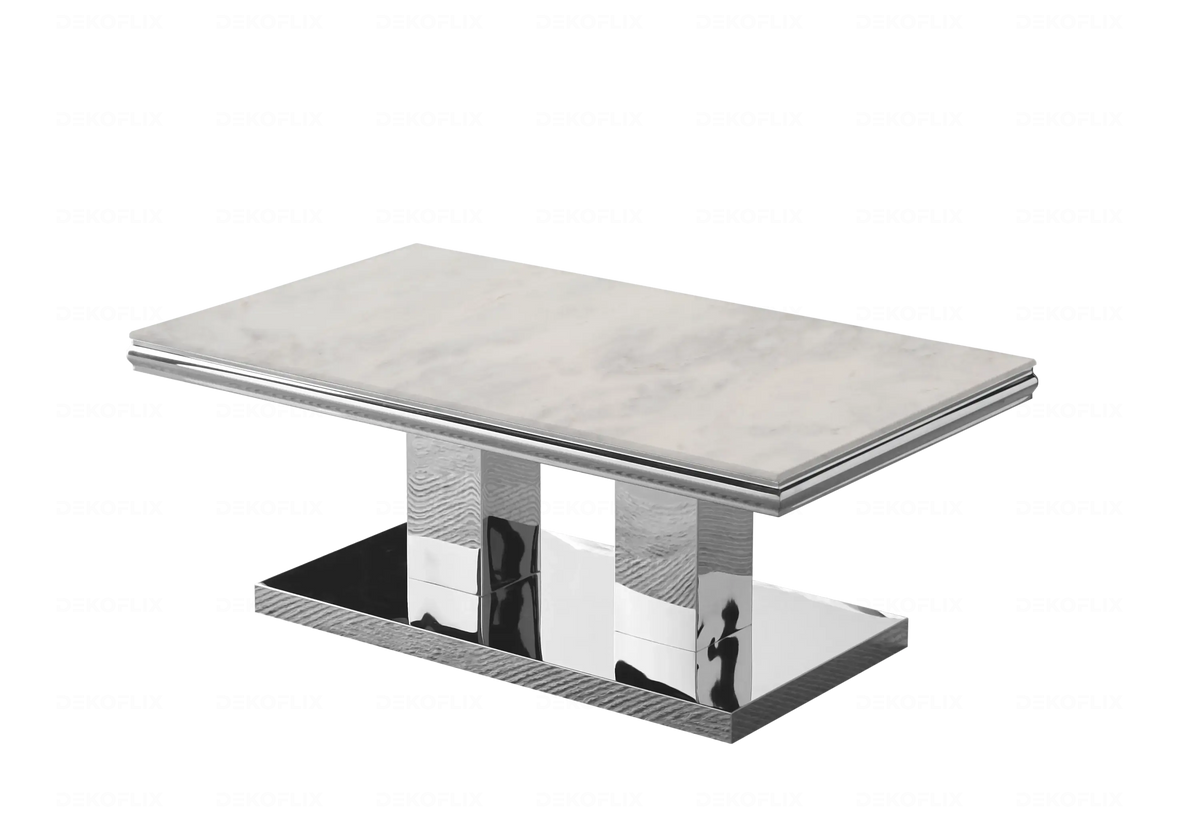 Table basse design marbre beige et métal argent | Dyax