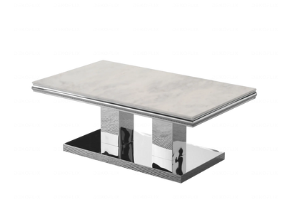 Table basse design marbre beige et métal argent | Dyax