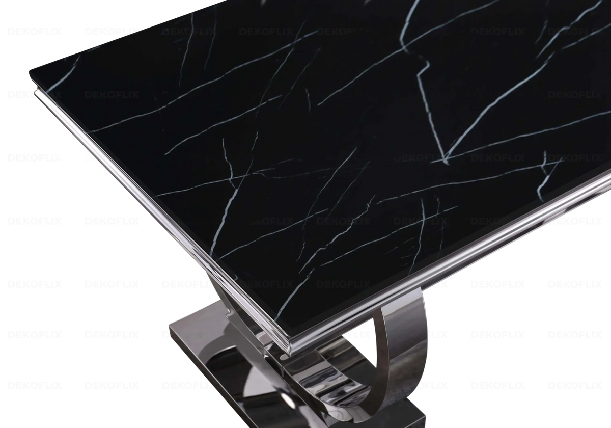 Grande table à manger design marbre noir et argent | Zyra