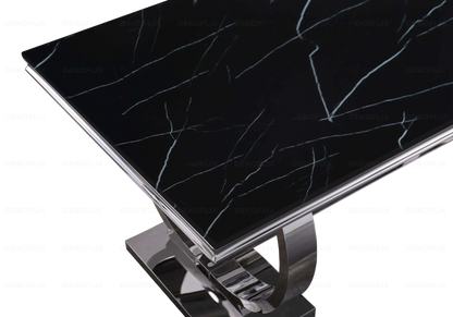 Grande table à manger design marbre noir et argent | Zyra