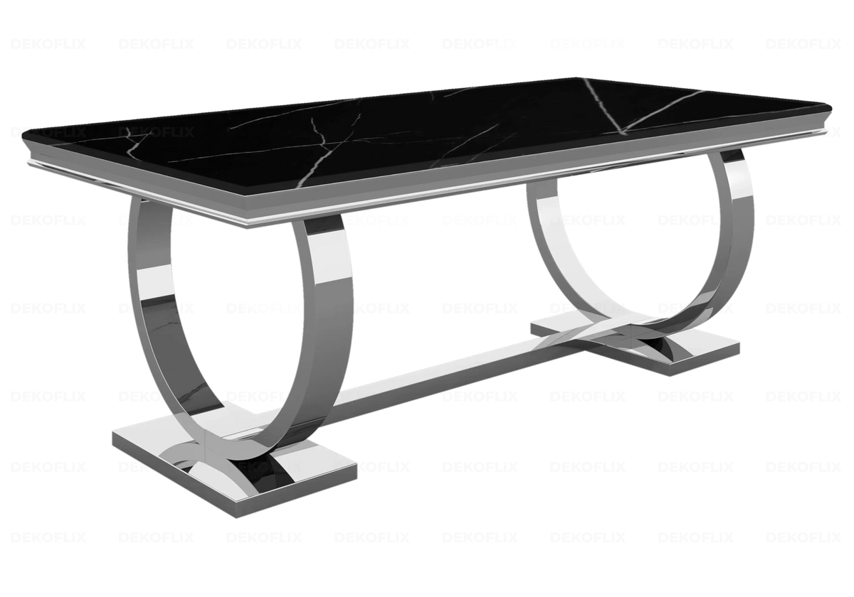 Grande table à manger design marbre noir et argent | Zyra