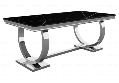 Grande table à manger design marbre noir et argent | Zyra